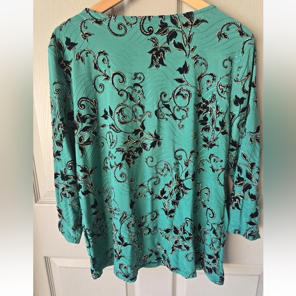 JM Collection Burnout Velvet Blouse Sz L Women Paisley Black Green Cutout Y2k - Picture 10 of 10